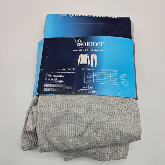 Isotoner Mens Waffle Thermal Set, 2 Piece Gray Sz Medium - Picture 3 of 5